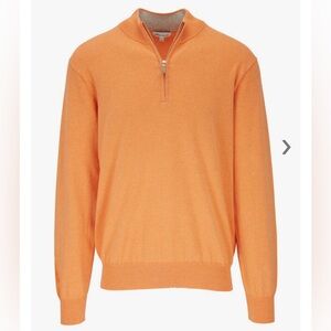 Peter Millar Crown Orange Cotton Cashmere Silk 1/4 Zip Sweater M